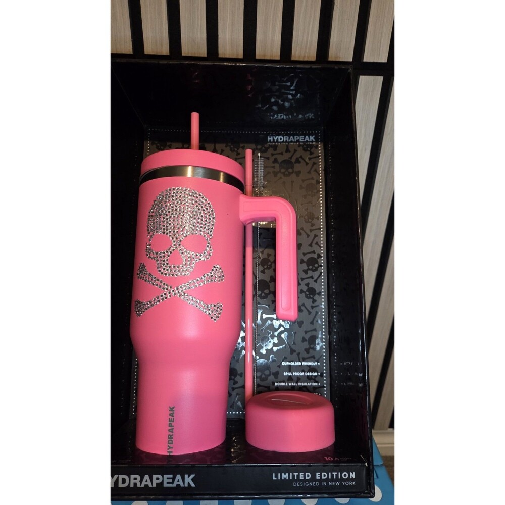 Hydrapeak 40oz Halloween Bling Skull Hot Pink Stainless Steel Tumbler NIB rare